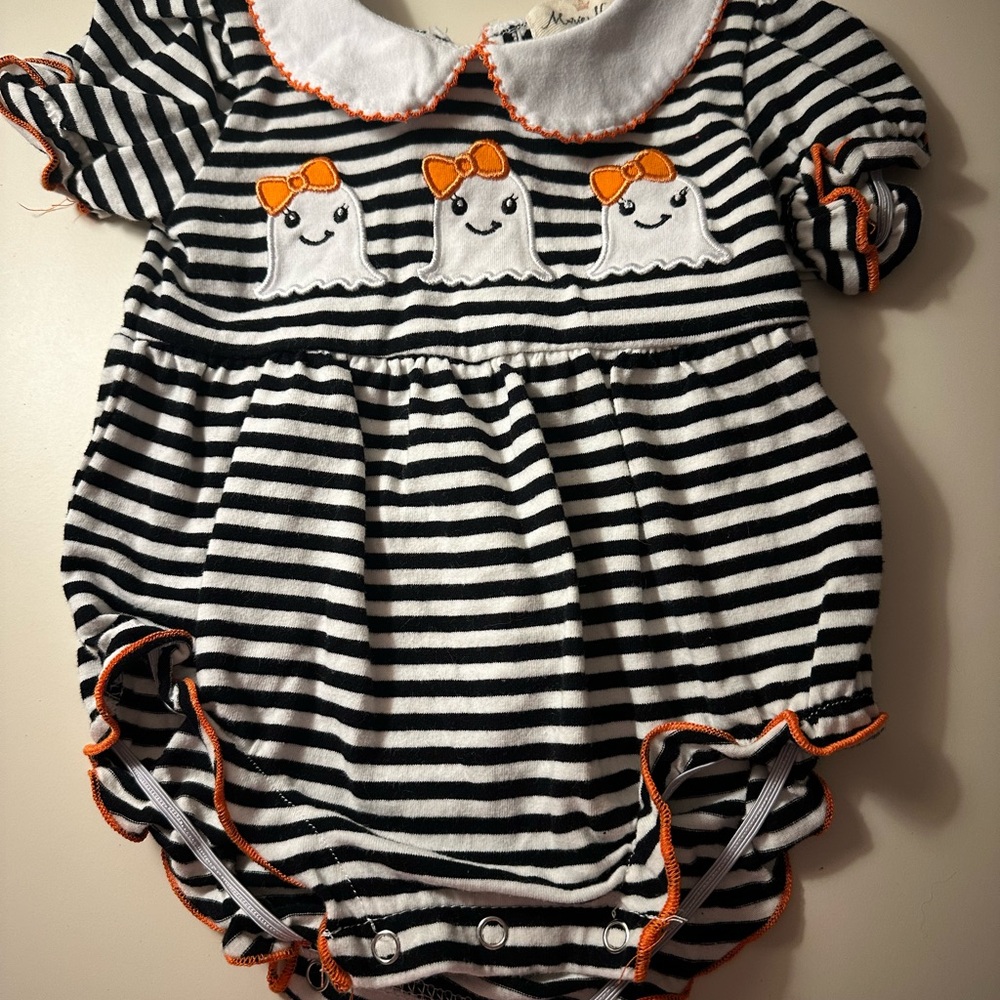 Striped Black and White Ghost Print Kids One Piece
